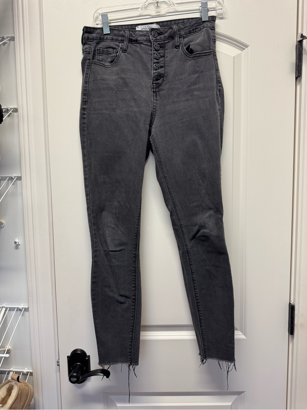 Carly Jean Los Angeles High-Rise Button-Fly Skinny Jeans - Charcoal Gray